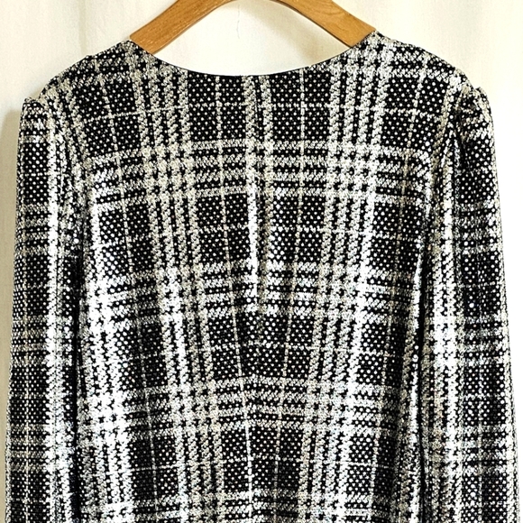 Betsey Johnson Black & Silver Metallic Plaid Glitter Sequin Mini Dress - Picture 13 of 16